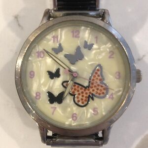 🎄Singapore movement butterfly  watch seiko 1997 pink stainless steel